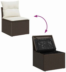 Conjunto de Sofá de Jardim vidaXL com 6 Peças e Almofadas Castanho Pol