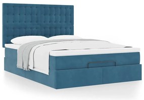 Estrutura cama otomana colchões 140x190 cm veludo azul escuro