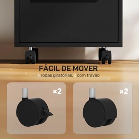 Bloco de Gavetas de Escritório com 3 Gavetas Rodas Fecho e 2 Chaves Arquivador Móvel 40x40x63,5 cm Preto
