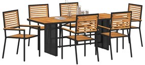Conjunto de Jantar de 7 Peças vidaXL Preto Polyrattan Acácia