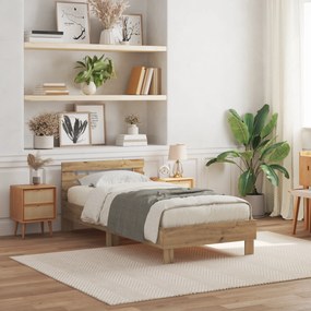 Cama vidaXL com Luzes LED Carvalho Artisan 100x200 cm