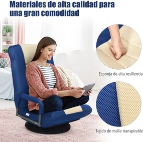 Cadeira Gaming de chão ajustável em 6 posições com base giratória de 360° para leitura e relaxamento 61-87 x 55 x 75 cm  Azul