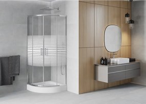 Mexen Rio cabine de duche semicircular 70 x 70 cm, faixas brancas, cromado + base de duche, branco - 863-070-070-01-20-4710
