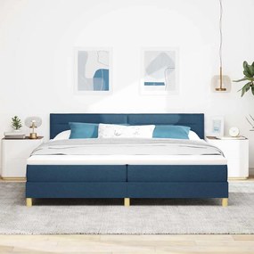 Cama Box Spring com Colchão &amp; LED Azul 200x200 cm Tecido