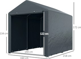 Abrigo Jardim para Ferramentas Bicicletas e Motos 1,6x2,2x1,7 cm Garagem Portátil com 2 Habitações Cinza Escuro