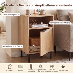 Conjunto de 2 Mesas de Cabeceira com Porta e Prateleira Aberta, 40 x 35 x 65,5 cm, Arrumação Multinível, Natural
