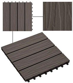 Ladrilho pavimento relevo profundo 11 pcs WPC 1m² cast. escuro