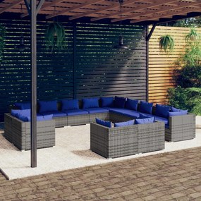 vidaXL 13 pcs conjunto lounge de jardim c/ almofadões vime PE cinzento