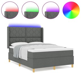 Cama Box com Colchão &amp; LED Cinza Escuro 140x200 cm Tecido