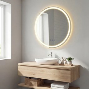Espelho redondo para casa de banho 61 cm de diâmetro, espelho de parede com LED branco