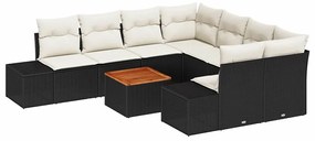 Conjunto de Sofás de Jardim 9 pcs Preto, branco 55 x 55 x 37 cm