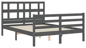 Estrutura de cama com cabeceira 140x190 cm madeira maciça cinza