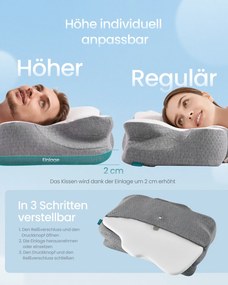 Almofada ergonómica para o pescoço 59 x 40 cm em espuma viscoelástica, branco-Cinzenta