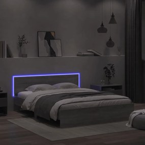 3207600 vidaXL Estrutura cama c/ cabeceira/luzes LED 160x200cm cinzento sonoma