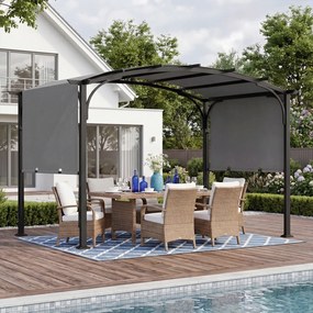 Pérgola Retrátil de Exterior, 305 x 242 x 233 cm, Teto Arqueado, Cinzento