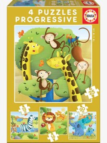 Lote de 4 puzzles progressivos, de 12 a 25 peças, Animais selvagens, da EDUCA amarelo medio liso