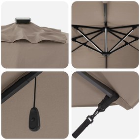 Parasol Roma de braço articulado com LEDs Taupe 352x251x265 cm Alumíni