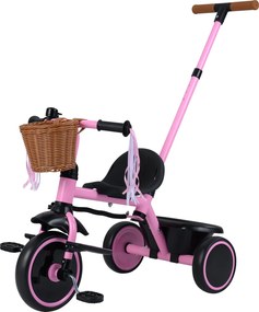 Triciclo Infantil Evolutivo 2 em 1, 94 x 43 x 90-96,5 cm, Pega de Empurrar Ajustável, Cor-de-rosa