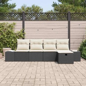 Conjunto de Sofá de Jardim com Almofadas Preto Rattan Poly