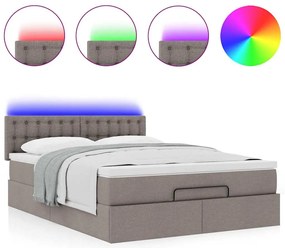 Cama Otomana com Colchão &amp; LEDs Taupe 140x200 cm Tecido