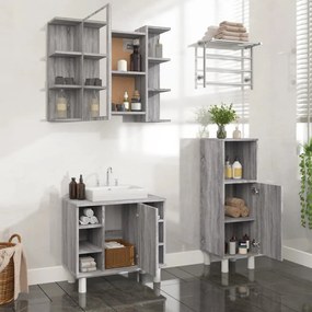 vidaXL 3 pcs conjunto móveis WC derivados de madeira cinzento sonoma