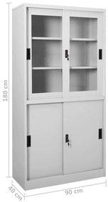 Armário escritório porta deslizante 90x40x180cm aço cinza-claro