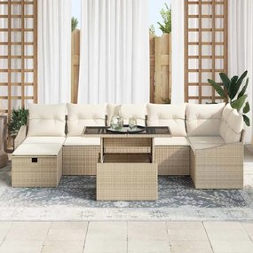 Conjunto de sofá de jardim com 8 peças e almofadas bege em rattan sint