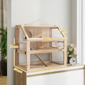 Gaiola para hamsters e roedores com 3 níveis, fundo removível 80 x 50 x 76 cm, casinha e Baloiço, 80x50x76 cm, acabamento em madeira natural