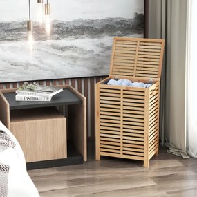 Cesto para roupa suja de bambu 80 L Organizador de roupa suja de bambu ripas para lavandaria Quarto e casa de banho 50 x 35 x 62 cm Natural