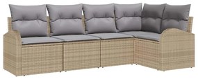 Conjunto de Sofá de Jardim vidaXL 5 Peças com Almofadas Bege de Rattan