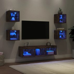 vidaXL 7pcs móveis parede p/ TV c/ LEDs deriv. madeira carvalho fumado