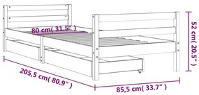 Estrutura cama infantil c/ gavetas 80x200cm pinho maciço branco