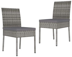 3 pcs conjunto de jantar para jardim vime PE cinzento