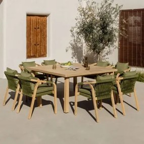 Conjunto De Mesa Quadrada De 150x150 Cm E 8 Cadeiras De Jardim Com Braços Em Madeira De Acácia Do Dubai Verde - Sklum