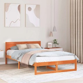 vidaXL Cama Marrom Encerado Madeira de Pinho Sólido 140 x 190 cm Durável