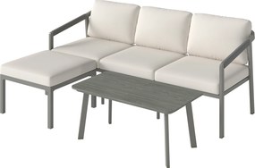 Outsunny Conjunto de Jardim de 3 Peças Sofá Exterior em L com Sofá de 3 Lugares Apoio para os Pés Mesa de Ripas Castanho e Bege | Aosom Portugal