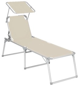 SONGMICS Espreguiçadeira, Cama de Sol, Cadeira de Sol Reclinável Grande, 65 x 200 x 48 cm, Capacidade de Carga 150 kg, com Encosto Reclinável, Guarda-Sol, Dobrável, para Jardim, Varanda, Terraço, Bege GCB26BE