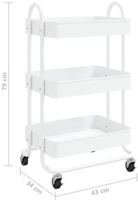 Carrinho com 3 prateleiras 46x34x79 cm aço branco