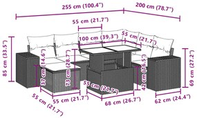 8 pcs conjunto de sofás p/ jardim com almofadões vime PE bege