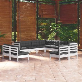 vidaXL 11 pcs conj. lounge de jardim c/ almofadões pinho maciço branco