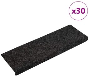 vidaXL Tapetes de escada autoadesivos 30 peças 65x21x4 cm pretos com borda retangular