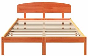 Estrado de Cama com Cabeceira Castanho Encerado 140x200 cm Madeira Sól