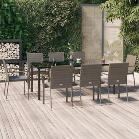 vidaXL 9 pcs conjunto jantar jardim c/ almofadões vime PE preto/cinza