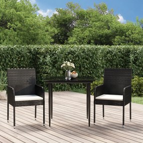 vidaXL 3 pcs conjunto de jantar p/ jardim c/ almofadões vime PE preto