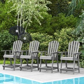1x Cadeira de jardim em PEAD com braços Apoio de pés Cadeira alta Adirondack Banco alto de bar Adirondack Jardim da piscina 70 x 85 x 119 cm Cinzento
