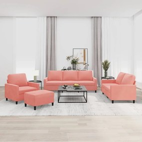 vidaXL 4 pcs conjunto de sofás com almofadões veludo rosa