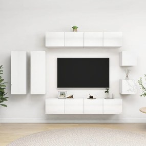 vidaXL 8 pcs conjunto de móveis de TV contraplacado branco brilhante