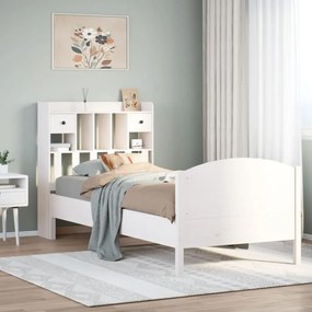 Cama com estante sem colchão 100x200 cm pinho maciço branco