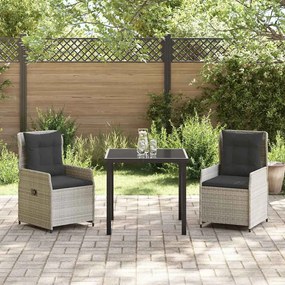 Conjunto de Jantar de Jardim 3 Peças Cinza Claro em Rattan Sintético