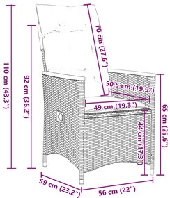 7 pcs conjunto de jantar p/ jardim c/ almofadões vime PE cinza